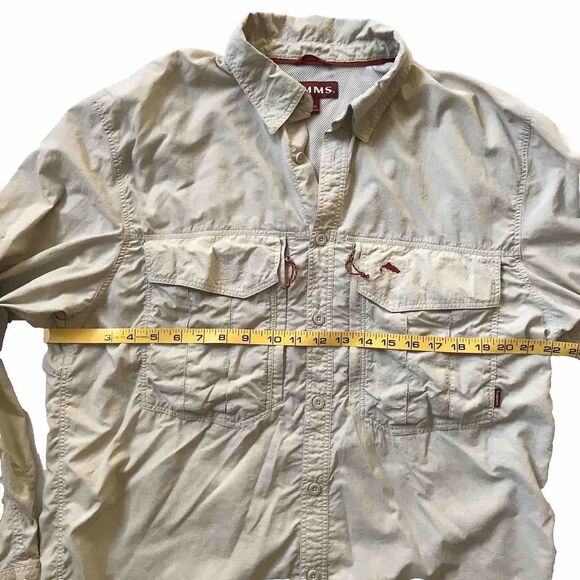 Simms Fishing COR3 Men's LARGE L/S Vented Button Down Guide Beige Shirt *flaw - Picture 14 of 16